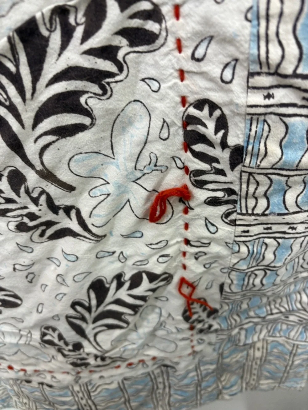 Dignity, Not Charity Kantha Reversible Blue Handblock Cotton Quilt 72x73